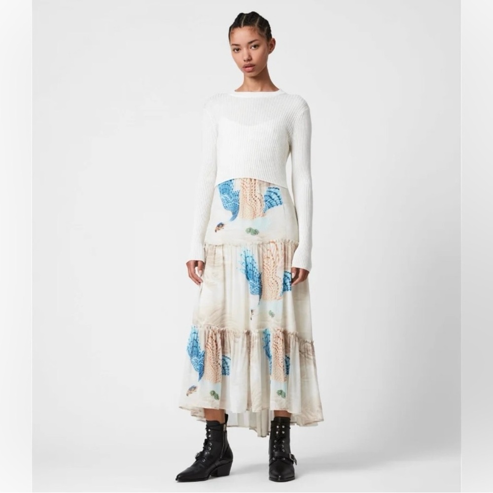 All Saints Cream and Blue Maxi Skirt